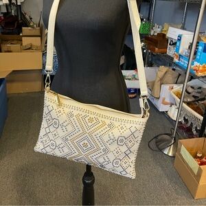 Charming Charlie studded bag, crossbody, adjustable strap, white/gold.